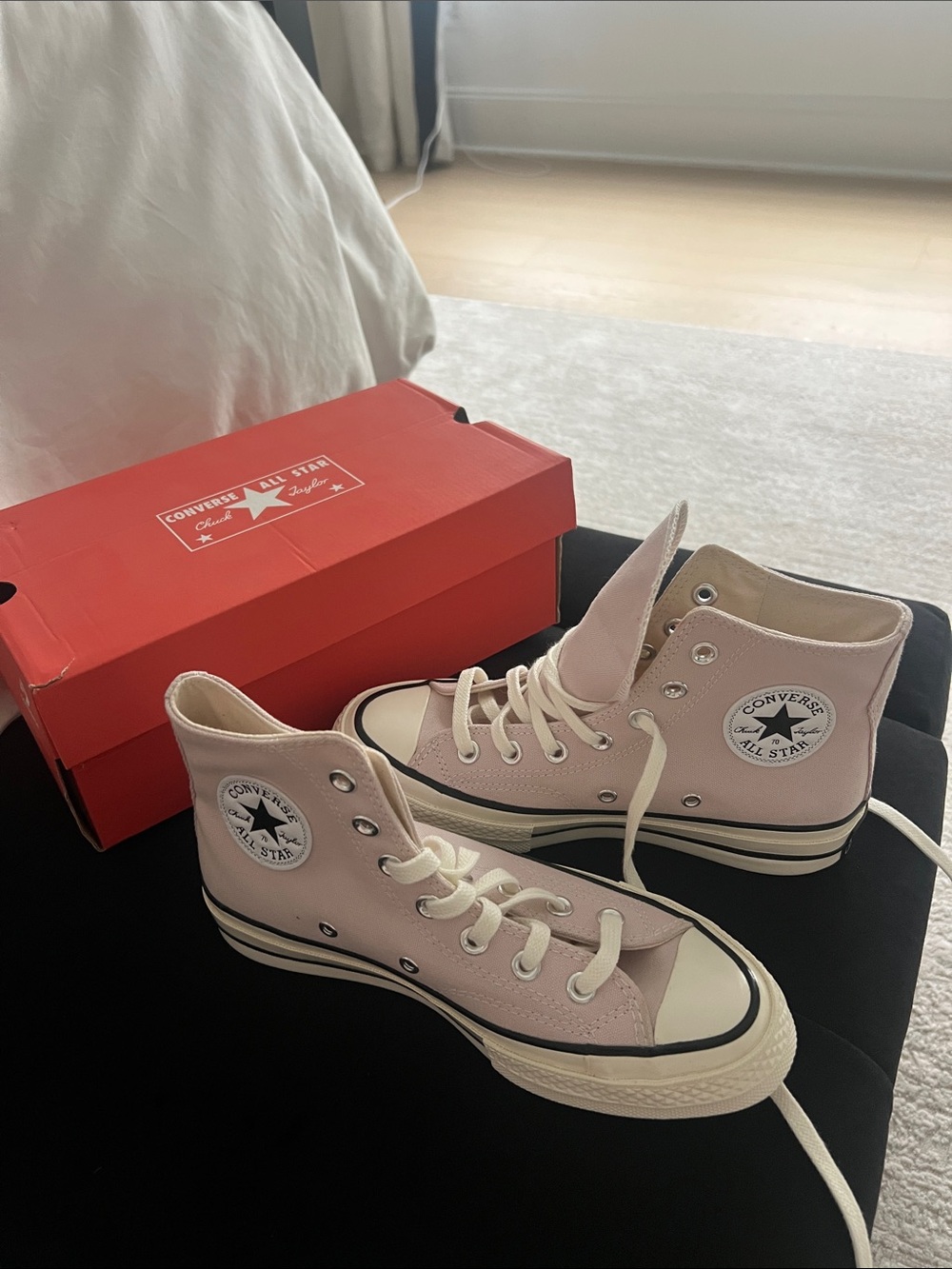 Converse High Top Sneakers in Pastel Pink and White